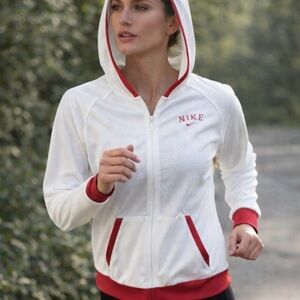 Vintage NIKE Y2K Track Mesh Jacket Zip-Up Women’s White Red Light L Hoodie